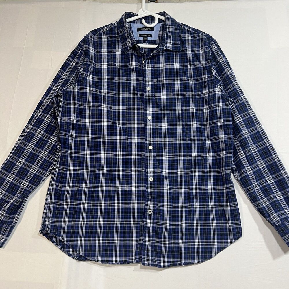 Banana Republic Camden Fit Shirt Mens Large Blue Plaid Custom 078 Wash